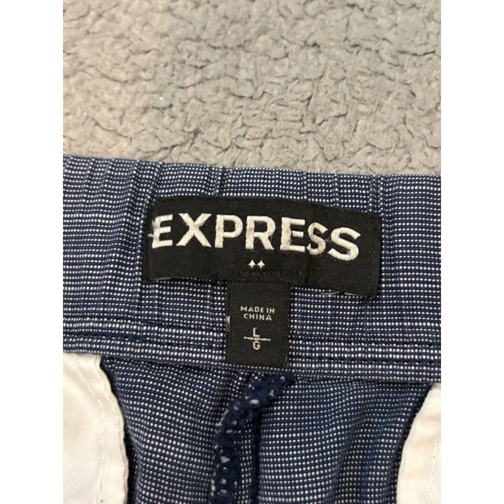 Express Mens Blue Cotton Elastic Waist Drawstring Casual Shorts Size Large